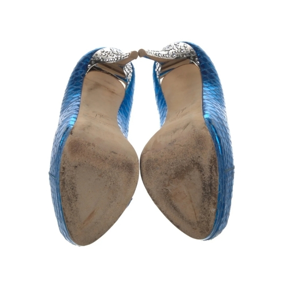 Guiseppe Zanotti Blue Leather Platform Peeptoe Crystals on heels sz 36.5EU - Picture 6 of 6